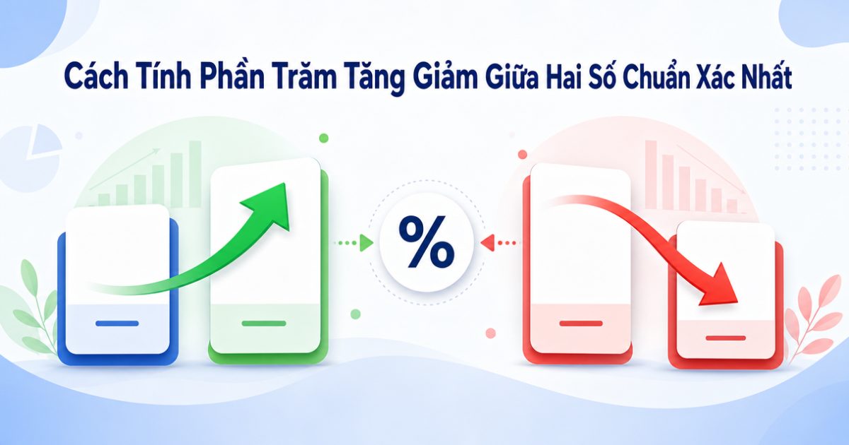 Minh họa cách tính phần trăm tăng giảm giữa hai số