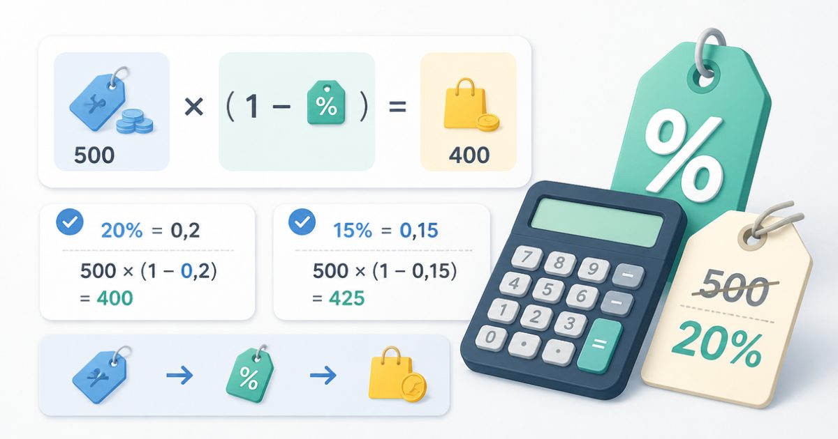 Công thức tính giá sau khi giảm phần trăm - 500 giảm 20% còn bao nhiêu