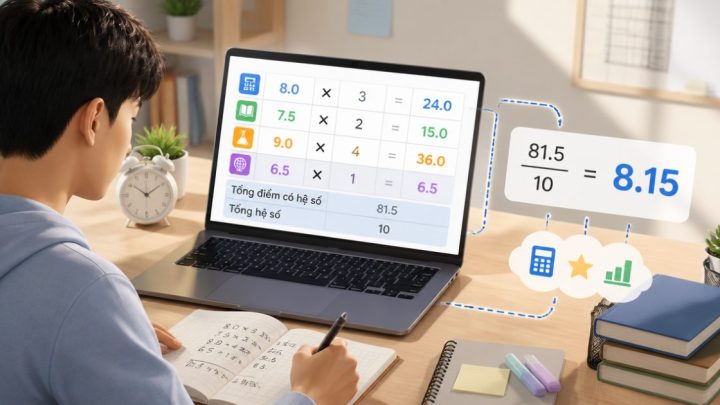 Minh họa cách tính điểm trung bình có hệ số bằng máy tính online