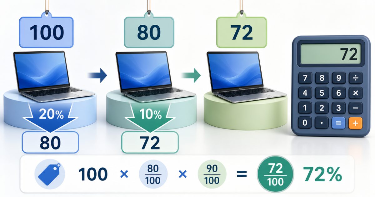 Minh họa cách giảm giá 20% rồi giảm thêm 10%