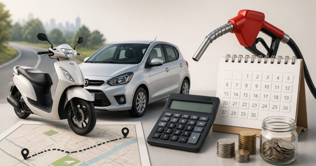 Minh họa tính tiền xăng khi đi 30km mỗi ngày