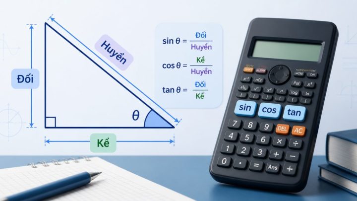 Minh họa công thức sin cos tan trong tam giác vuông và cách bấm máy tính